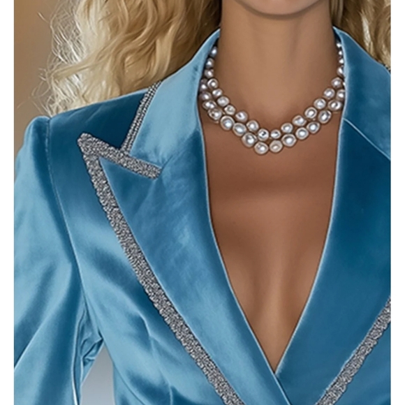 Nwt Large OYROSY jacket With Pears Buttons  Teal Double-Breasted Women's Blazer - Picture 5 of 16